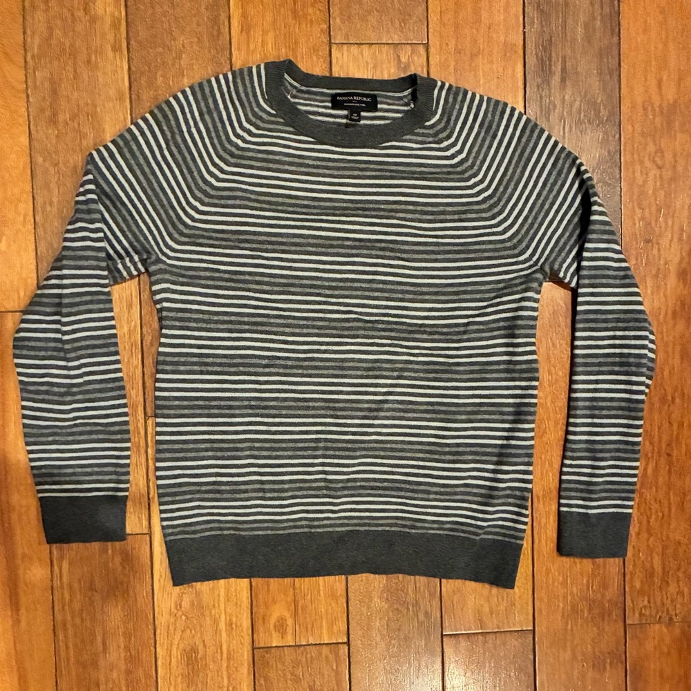 Banana Republic Men's Crewneck Sweater - Dark Gray Stripes